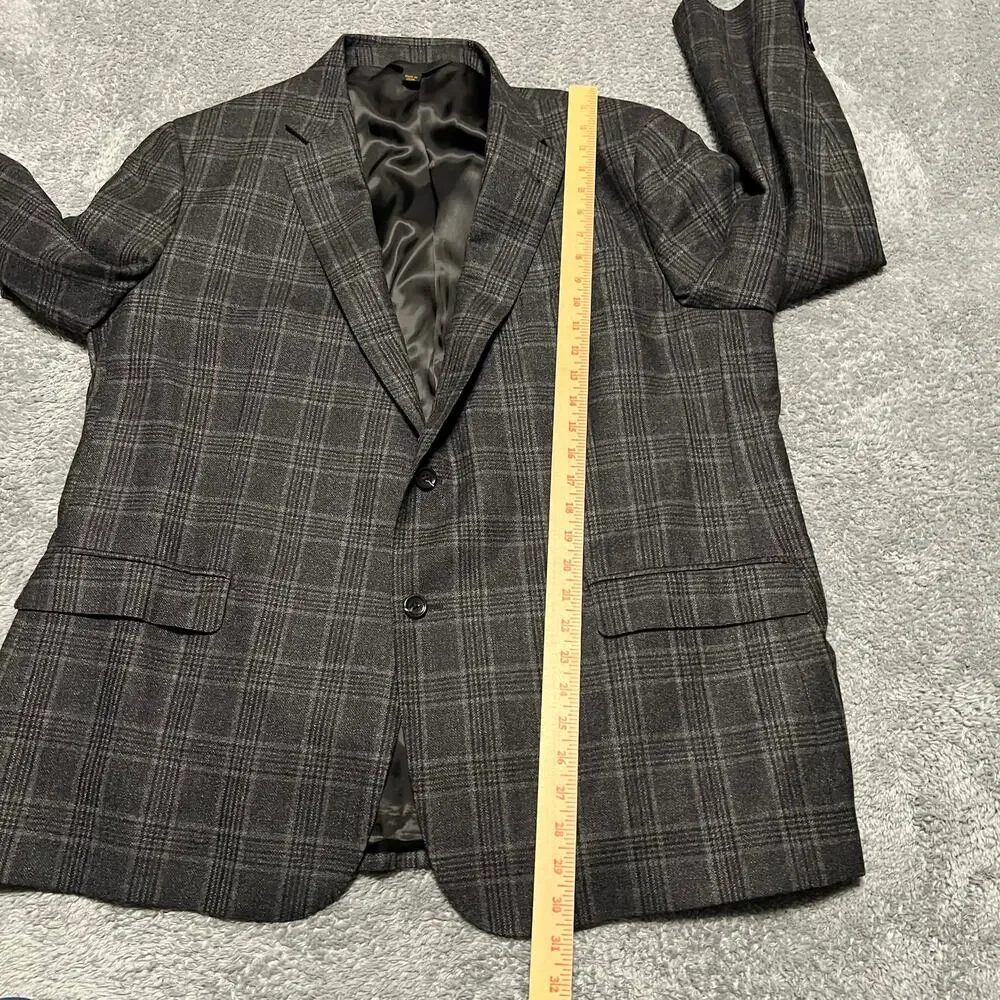 Baroni Blazer Mens 48R Super 150s Gray Plaid Wool Sport Coat Jacket
